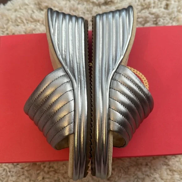 NEW! VANELI ceren puffed silver wedge sandal slides 6.5 - Picture 3 of 8
